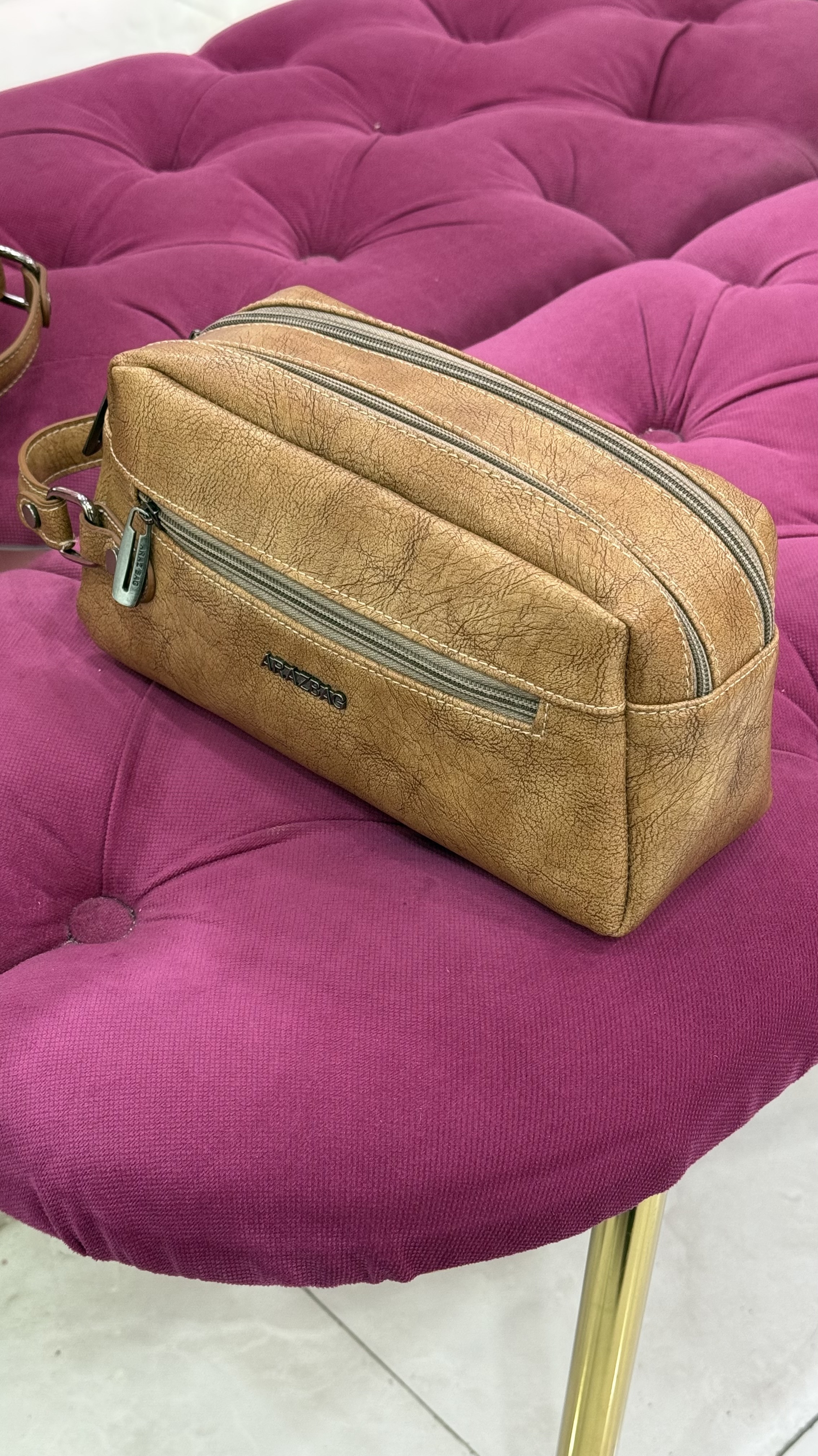 کیف چرمی قهوهای ARMABAG دو زیپ – کد 182