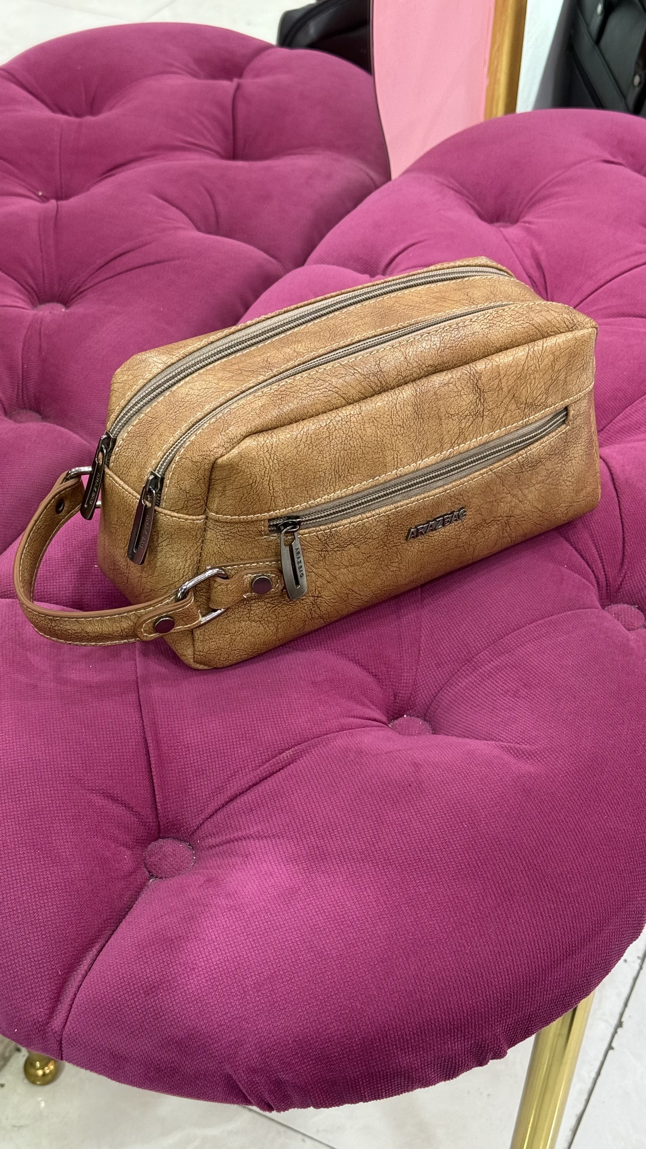 کیف چرمی قهوهای ARMABAG دو زیپ – کد 182