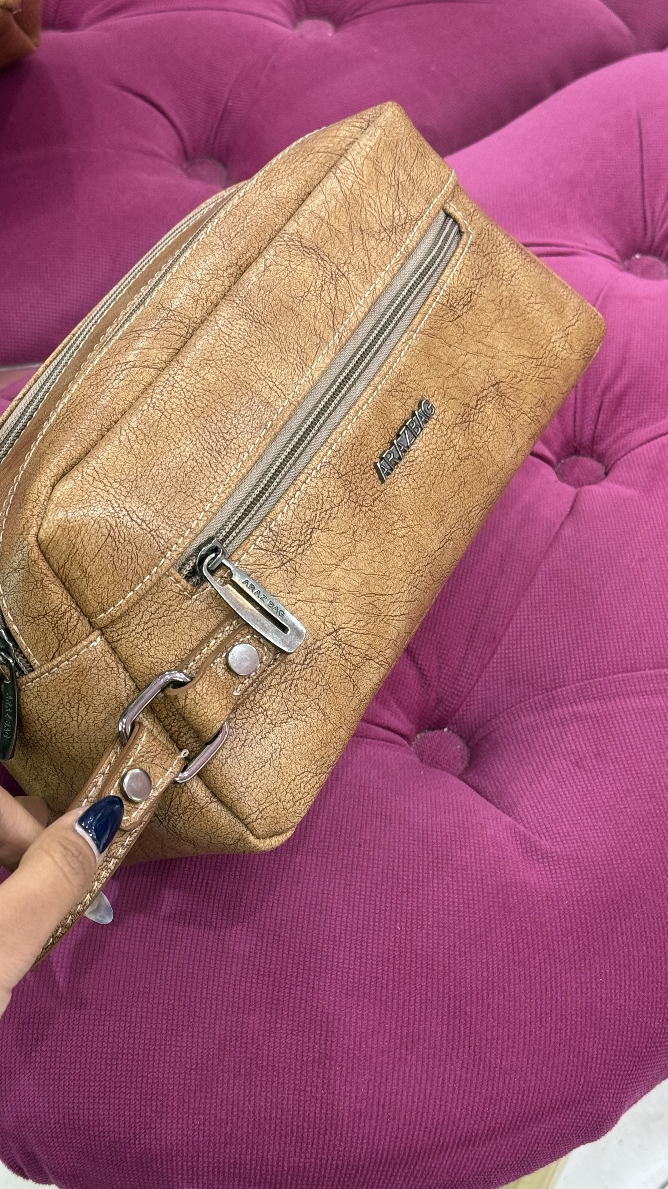کیف چرمی قهوهای ARMABAG دو زیپ – کد 182