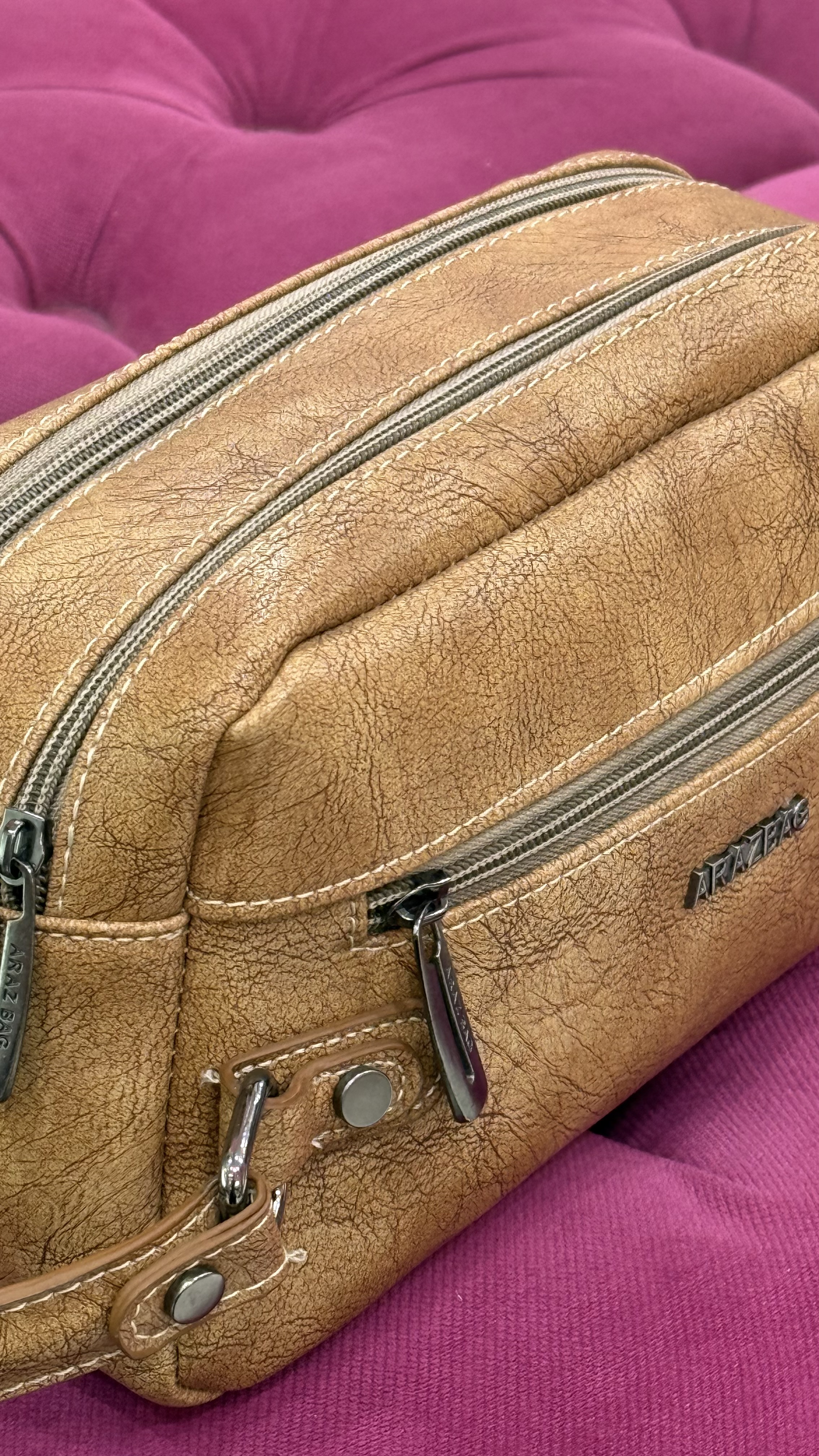 کیف چرمی قهوهای ARMABAG دو زیپ – کد 182