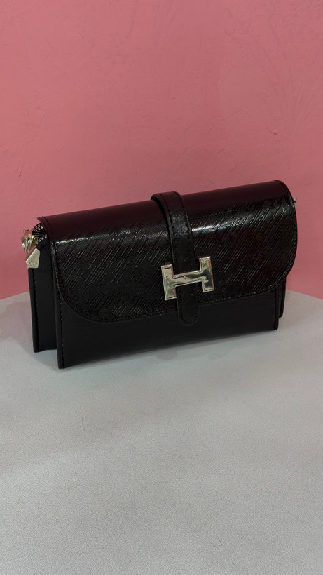 کیف پول چرمی مشکی زنانه با قفل H – کد 279