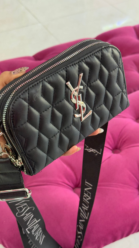 کیف زنانه مشکی برند YSL با بند طرحدار – کد 209