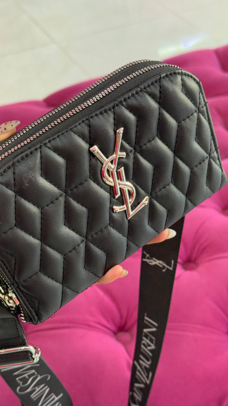 کیف زنانه مشکی برند YSL با بند طرحدار – کد 209
