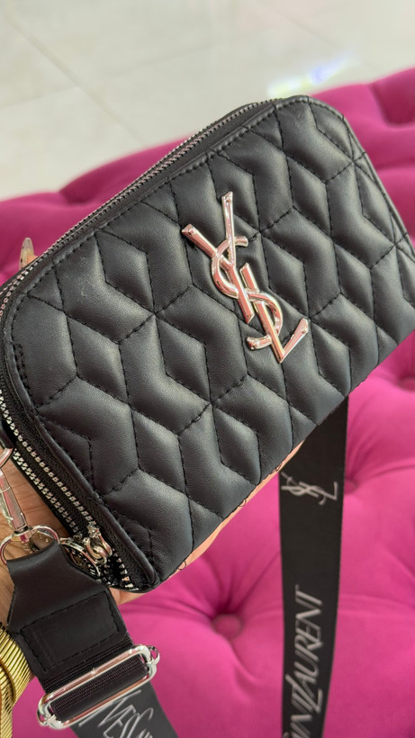 کیف زنانه مشکی برند YSL با بند طرحدار – کد 209