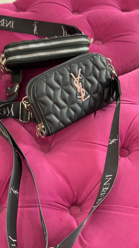 کیف زنانه مشکی برند YSL با بند طرحدار – کد 209