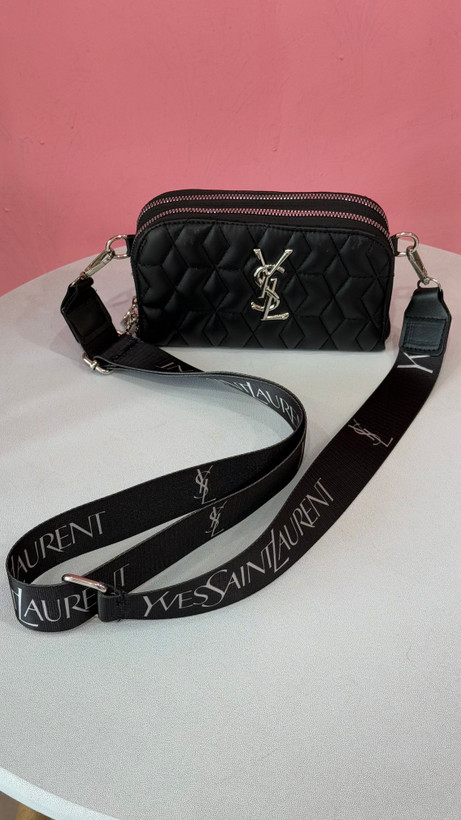 کیف زنانه مشکی برند YSL با بند طرحدار – کد 209