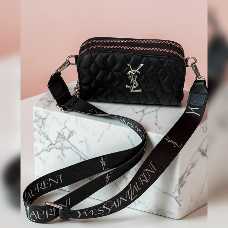 کیف زنانه مشکی برند YSL با بند طرحدار – کد 209