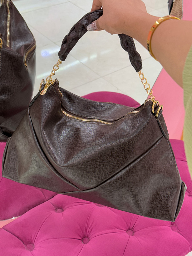 کیف چرمی سرمهای زنانه دوشی و دستی با دوخت مورب – کد 343