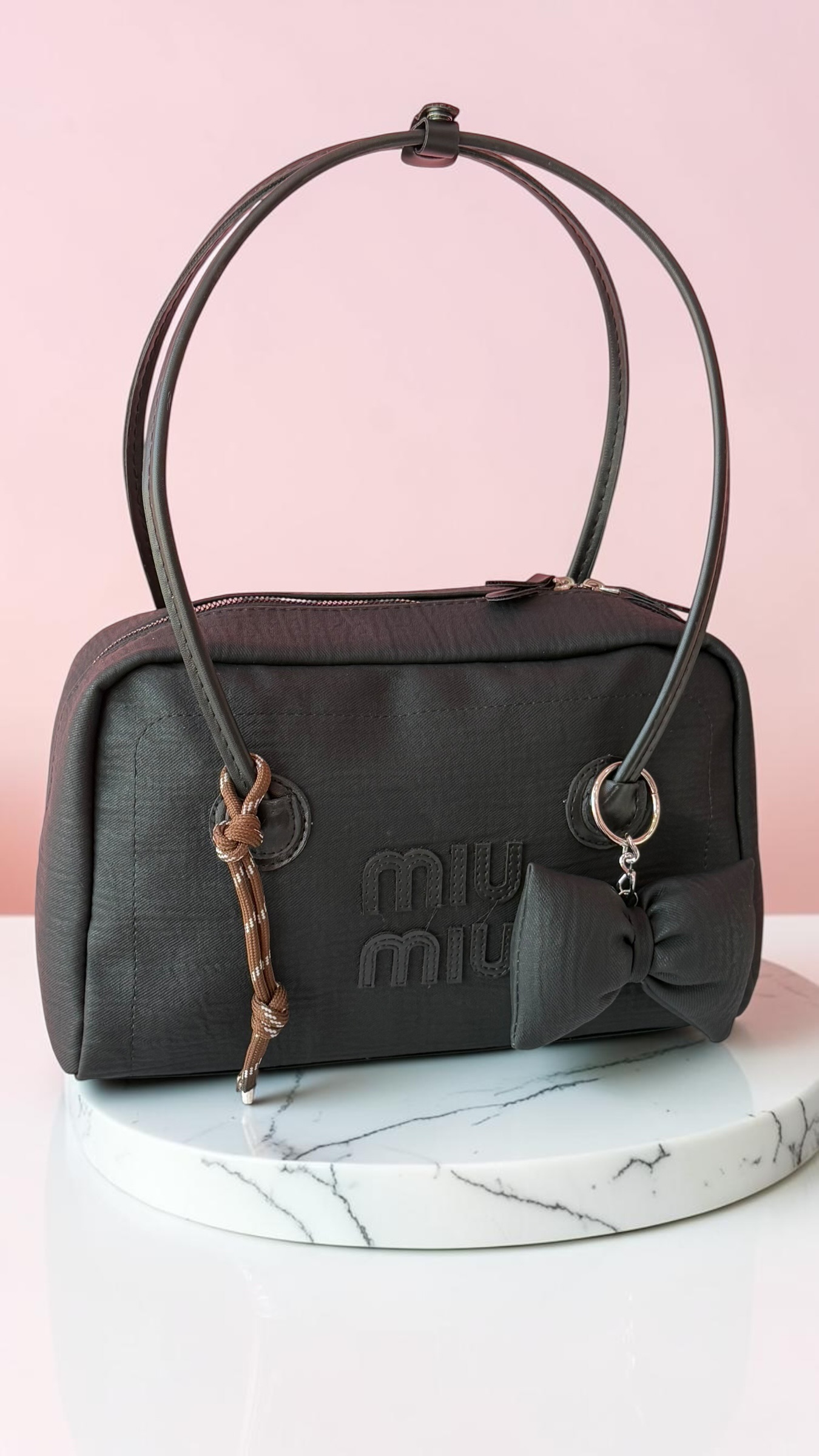 کیف دستی قهوه‌ای MIU MIU با پاپیون تزئینی – کد 416