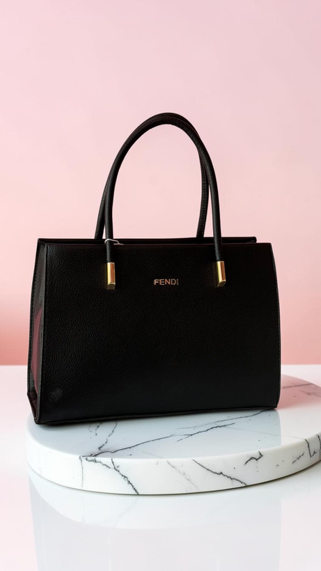 کیف دستی مشکی لاکچری FENDI با دستههای طلایی – کد 424